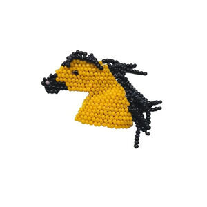 Yellow Black Seed Bead Horse Head Brooch Pin Vintage